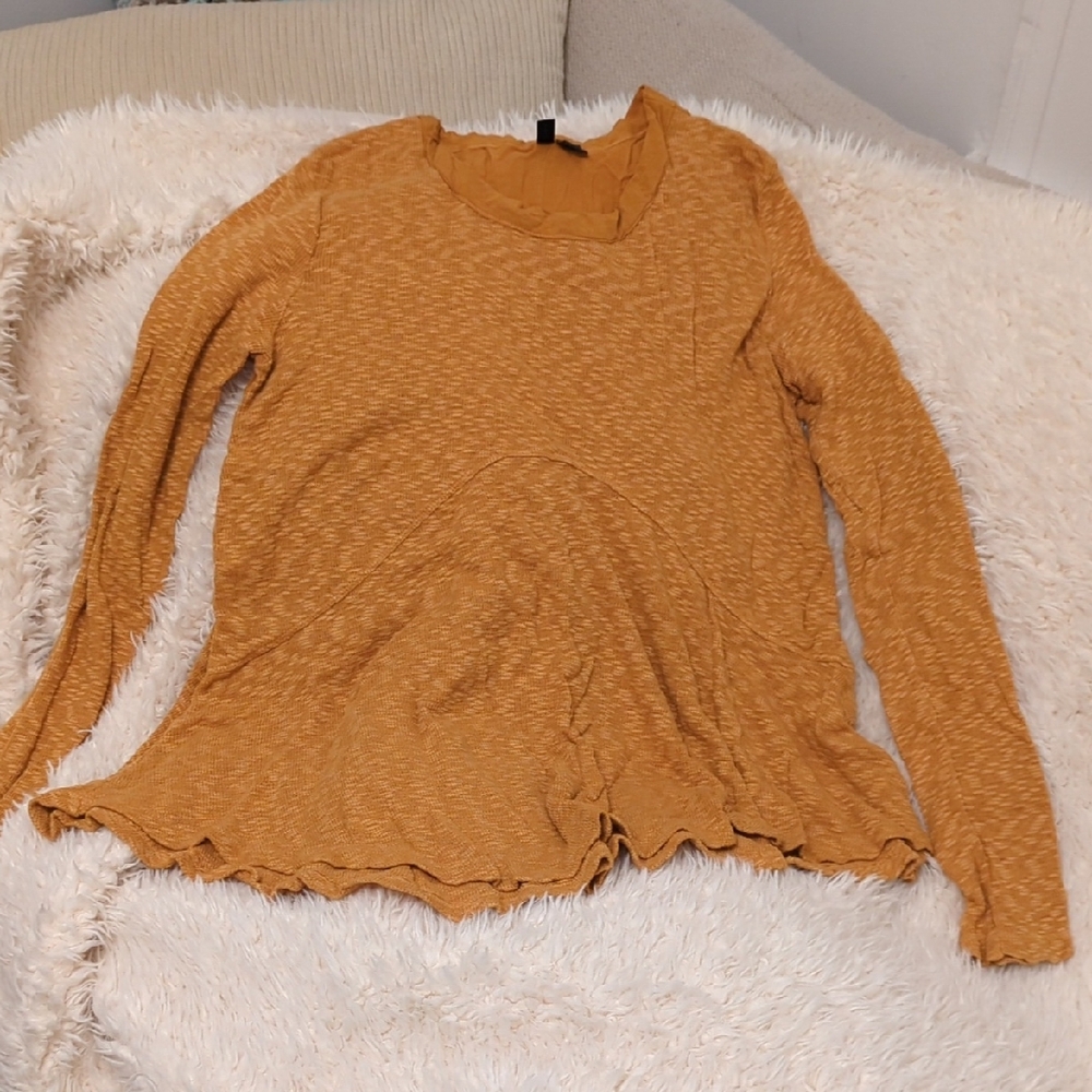 Anthropologie Left Of Center Mustard Long Sleeve Women's Top Size Small